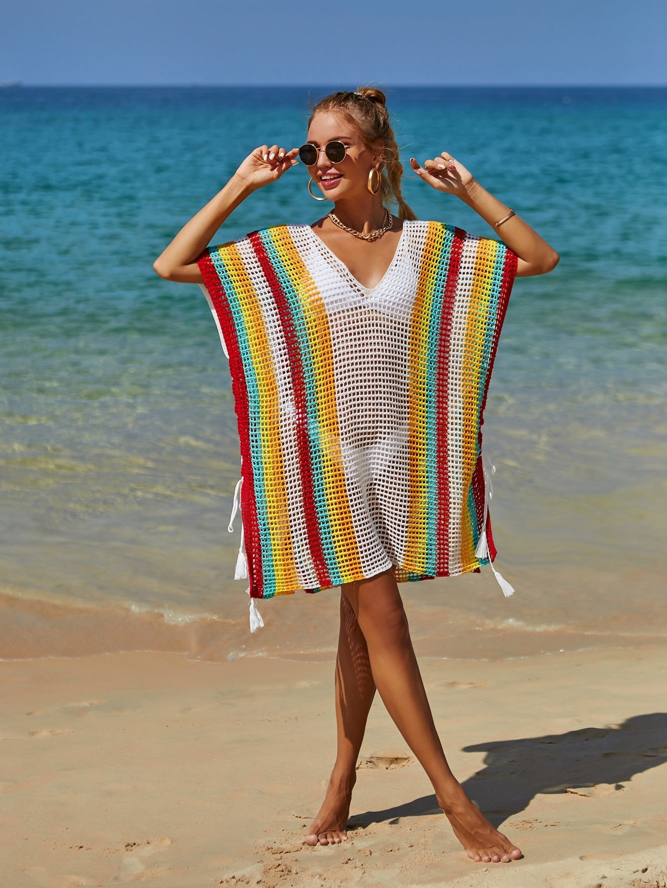 Summer Beach Cover up Cutout Knitted Tassel Holiday Bikini Cover Women Bella Mia